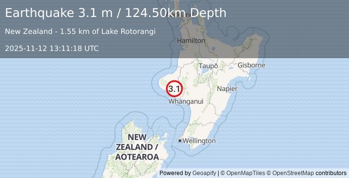 Earthquake NORTH ISLAND OF NEW ZEALAND (3.1 m) (2025-11-12 13:11:18 UTC)