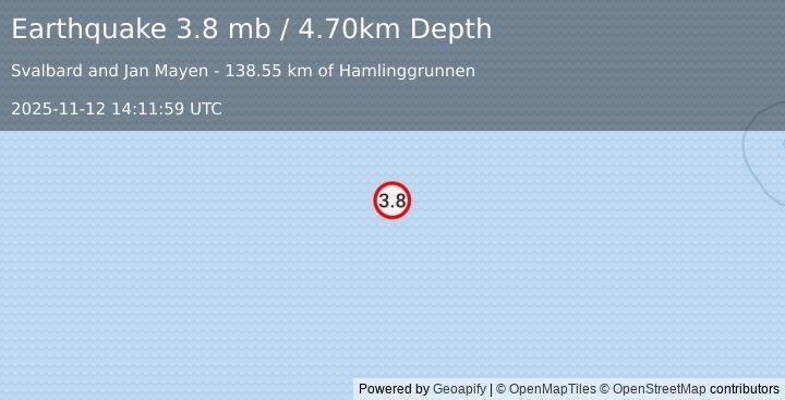 Earthquake NORWEGIAN SEA (3.8 mb) (2025-11-12 14:11:59 UTC)