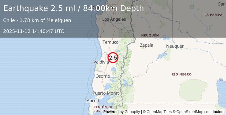 Earthquake LOS LAGOS, CHILE (2.5 ml) (2025-11-12 14:40:47 UTC)