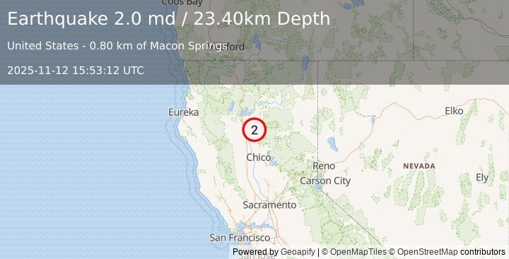 Earthquake NORTHERN CALIFORNIA (2.0 md) (2025-11-12 15:53:12 UTC)