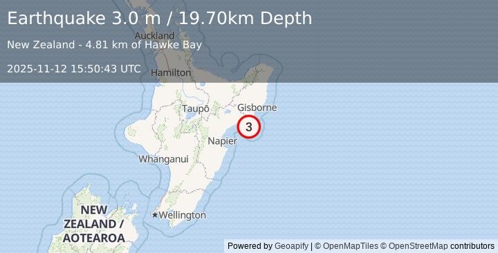 Earthquake OFF E. COAST OF N. ISLAND, N.Z. (3.0 m) (2025-11-12 15:50:43 UTC)
