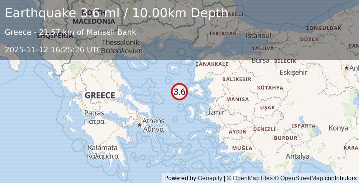 Earthquake WESTERN TURKEY (3.7 ml) (2025-11-12 16:25:02 UTC)
