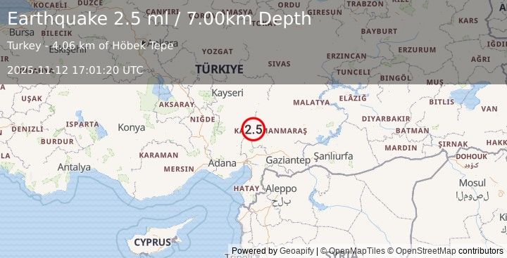 Earthquake CENTRAL TURKEY (2.5 ml) (2025-11-12 17:01:20 UTC)