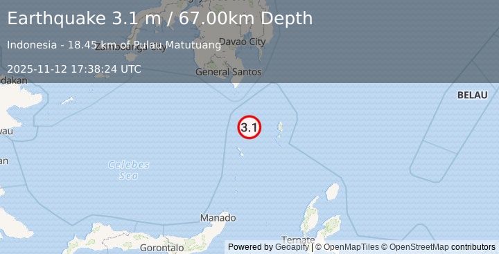 Earthquake KEPULAUAN SANGIHE, INDONESIA (3.1 m) (2025-11-12 17:38:24 UTC)