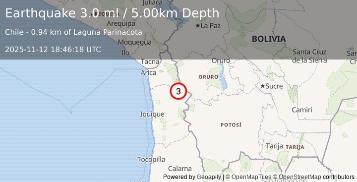 Earthquake TARAPACA, CHILE (3.0 ml) (2025-11-12 18:46:18 UTC)