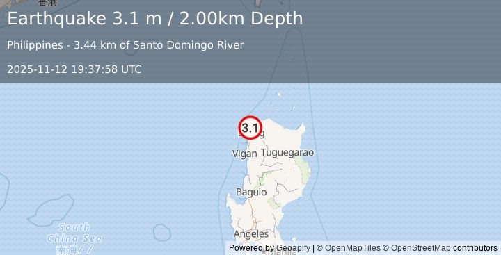 Earthquake LUZON, PHILIPPINES (3.1 m) (2025-11-12 19:37:58 UTC)