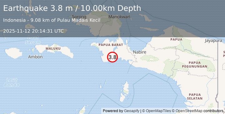 Earthquake PAPUA, INDONESIA (3.8 m) (2025-11-12 20:14:31 UTC)