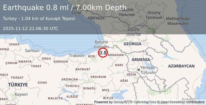Earthquake EASTERN TURKEY (0.8 ml) (2025-11-12 21:06:30 UTC)