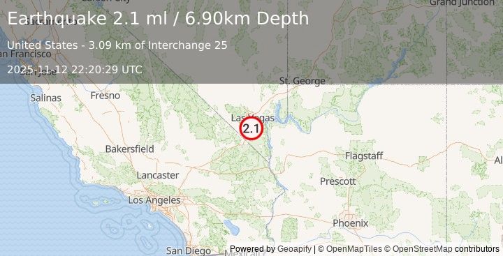 Earthquake NEVADA (2.1 ml) (2025-11-12 22:20:29 UTC)