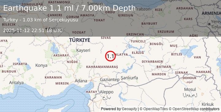 Earthquake CENTRAL TURKEY (1.1 ml) (2025-11-12 22:51:18 UTC)