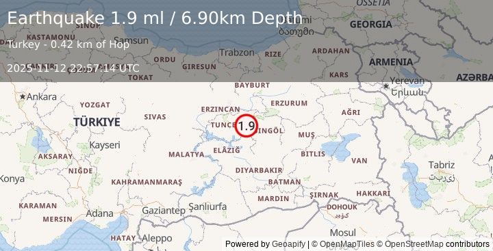Earthquake EASTERN TURKEY (1.9 ml) (2025-11-12 22:57:14 UTC)