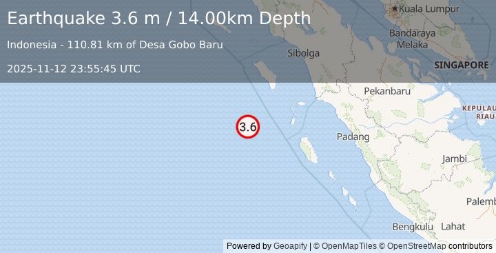 Earthquake KEPULAUAN BATU, INDONESIA (3.6 m) (2025-11-12 23:55:45 UTC)