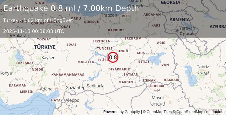 Earthquake EASTERN TURKEY (0.8 ml) (2025-11-13 00:38:03 UTC)