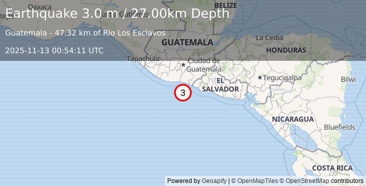 Earthquake OFFSHORE GUATEMALA (3.0 m) (2025-11-13 00:54:11 UTC)