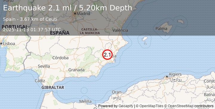 Earthquake SPAIN (2.1 ml) (2025-11-13 01:37:57 UTC)