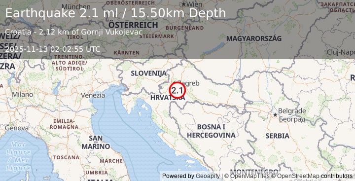 Earthquake CROATIA (2.1 ml) (2025-11-13 02:02:54 UTC)