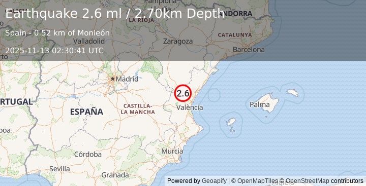 Earthquake SPAIN (2.6 ml) (2025-11-13 02:30:41 UTC)