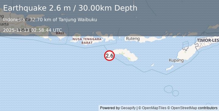 Earthquake SUMBAWA REGION, INDONESIA (2.6 m) (2025-11-13 02:58:44 UTC)