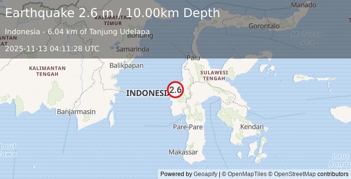 Earthquake SULAWESI, INDONESIA (2.6 m) (2025-11-13 04:11:28 UTC)