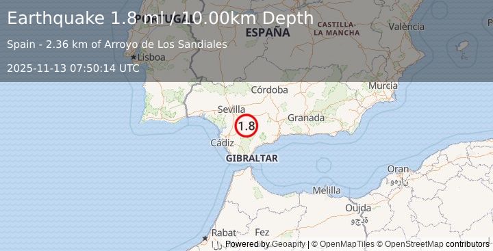 Earthquake STRAIT OF GIBRALTAR (1.8 ml) (2025-11-13 07:50:14 UTC)