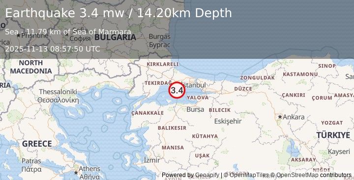Earthquake WESTERN TURKEY (3.5 ml) (2025-11-13 08:57:49 UTC)