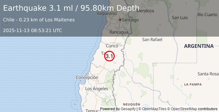 Earthquake MAULE, CHILE (3.1 ml) (2025-11-13 08:53:21 UTC)