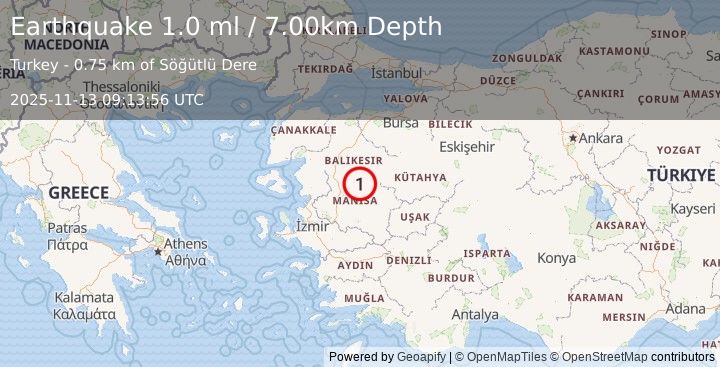 Earthquake WESTERN TURKEY (1.0 ml) (2025-11-13 09:13:56 UTC)