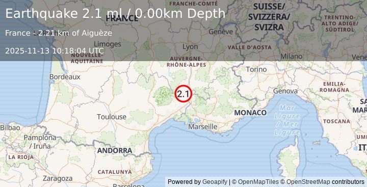 Earthquake FRANCE (2.1 ml) (2025-11-13 10:18:04 UTC)