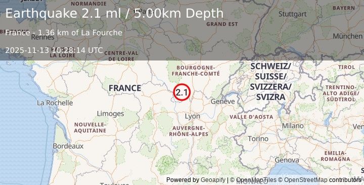 Earthquake FRANCE (2.1 ml) (2025-11-13 10:28:14 UTC)