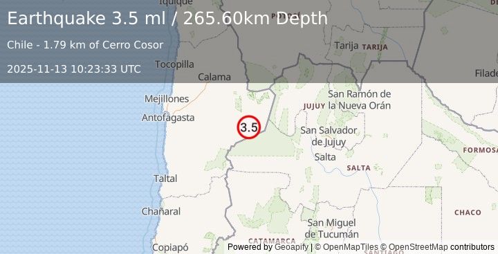 Earthquake ANTOFAGASTA, CHILE (3.5 ml) (2025-11-13 10:23:33 UTC)