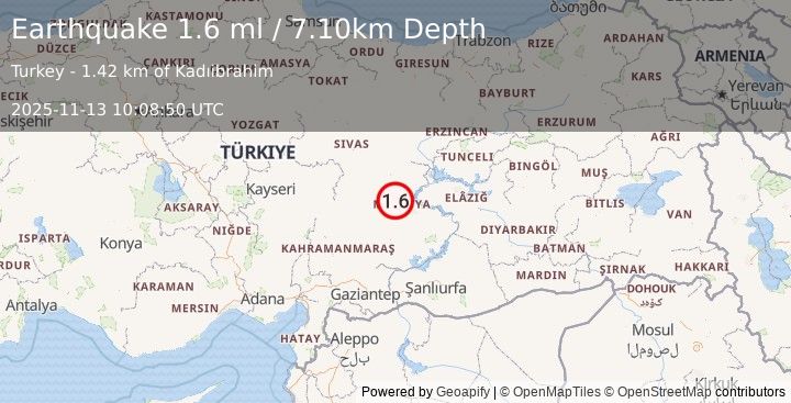 Earthquake CENTRAL TURKEY (1.6 ml) (2025-11-13 10:08:50 UTC)