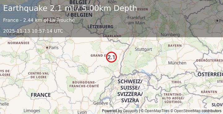 Earthquake FRANCE (2.1 ml) (2025-11-13 10:57:14 UTC)