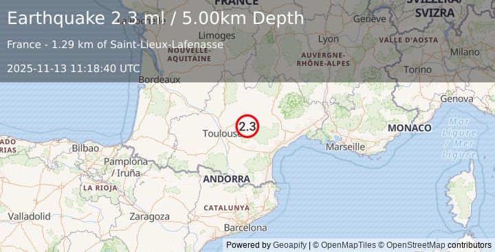Earthquake FRANCE (2.3 ml) (2025-11-13 11:18:40 UTC)