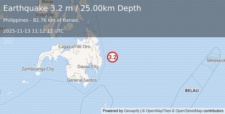 Earthquake PHILIPPINE ISLANDS REGION (3.2 m) (2025-11-13 11:12:12 UTC)