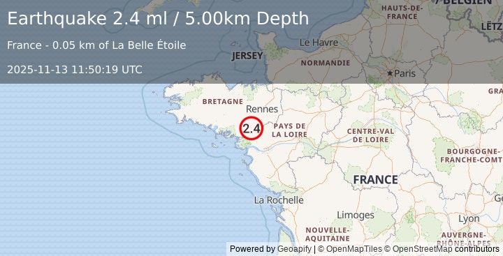 Earthquake FRANCE (2.4 ml) (2025-11-13 11:50:19 UTC)