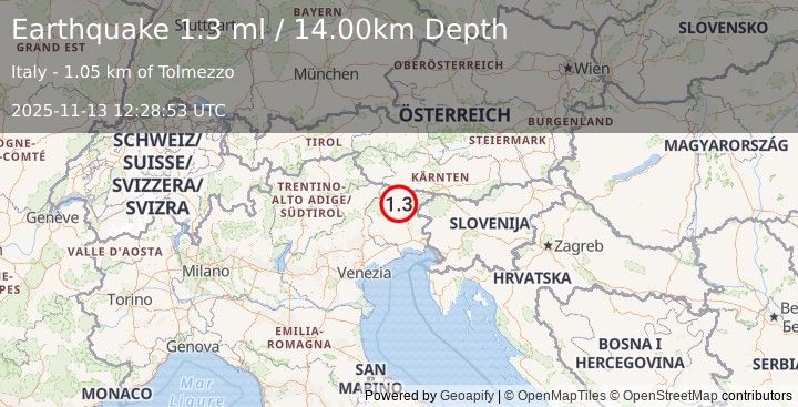 Earthquake NORTHERN ITALY (1.3 ml) (2025-11-13 12:28:53 UTC)
