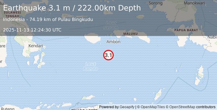 Earthquake BANDA SEA (3.1 m) (2025-11-13 12:24:30 UTC)