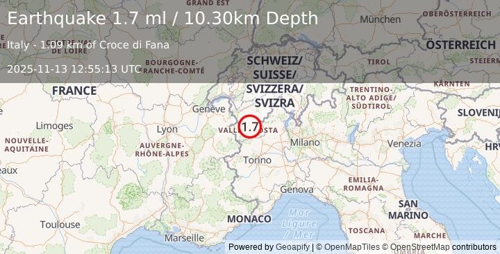 Earthquake NORTHERN ITALY (1.7 ml) (2025-11-13 12:55:13 UTC)