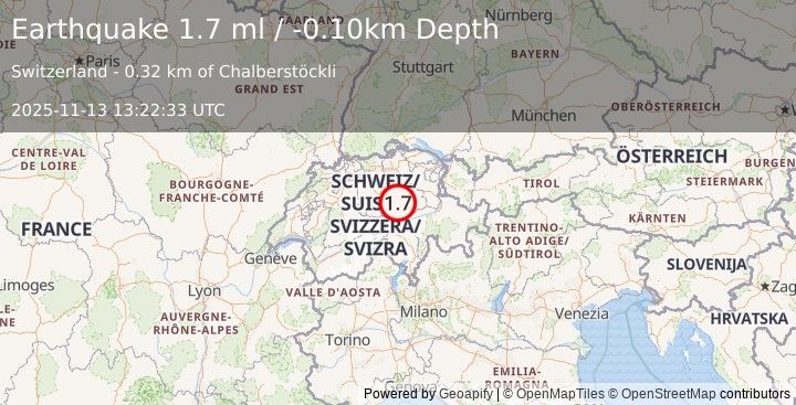 Earthquake SWITZERLAND (1.7 ml) (2025-11-13 13:22:33 UTC)