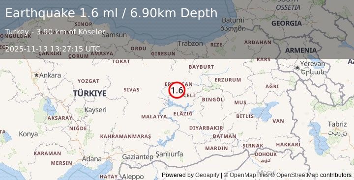 Earthquake EASTERN TURKEY (1.6 ml) (2025-11-13 13:27:15 UTC)
