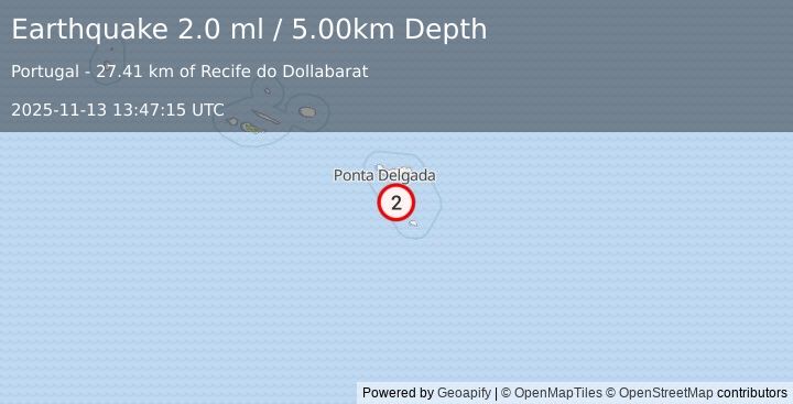 Earthquake AZORES ISLANDS, PORTUGAL (2.0 ml) (2025-11-13 13:47:15 UTC)
