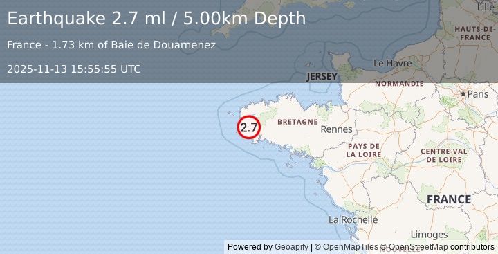 Earthquake FRANCE (2.4 ml) (2025-11-13 15:55:54 UTC)