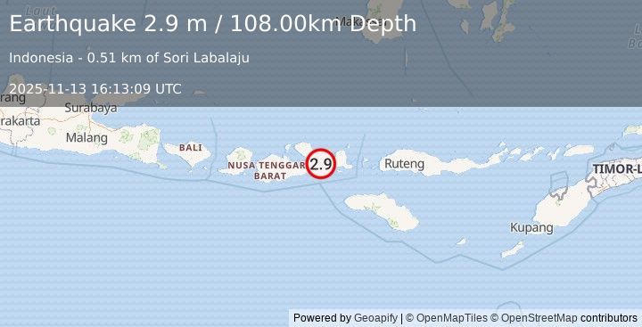 Earthquake SUMBAWA REGION, INDONESIA (2.9 m) (2025-11-13 16:13:09 UTC)