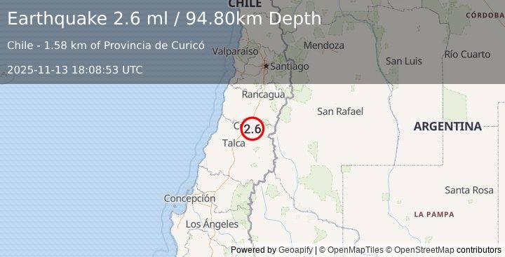Earthquake MAULE, CHILE (2.6 ml) (2025-11-13 18:08:53 UTC)