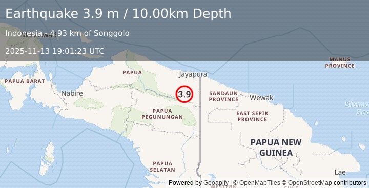 Earthquake PAPUA, INDONESIA (3.9 m) (2025-11-13 19:01:23 UTC)
