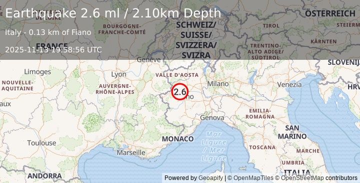 Earthquake NORTHERN ITALY (2.5 ml) (2025-11-13 19:58:56 UTC)