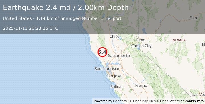 Earthquake NORTHERN CALIFORNIA (2.4 md) (2025-11-13 20:23:25 UTC)