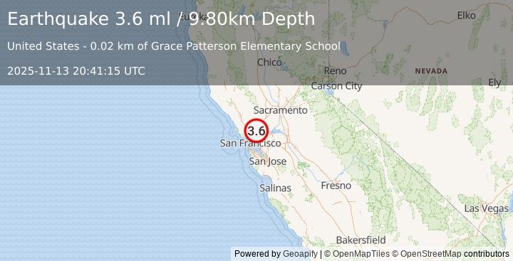 Earthquake SAN FRANCISCO BAY AREA, CALIF. (3.6 ml) (2025-11-13 20:41:15 UTC)