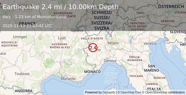 Earthquake NORTHERN ITALY (2.4 ml) (2025-11-13 21:03:40 UTC)