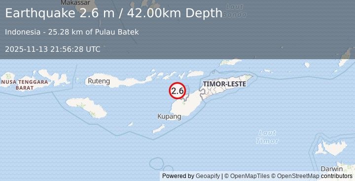 Earthquake TIMOR REGION, INDONESIA (2.6 m) (2025-11-13 21:56:28 UTC)